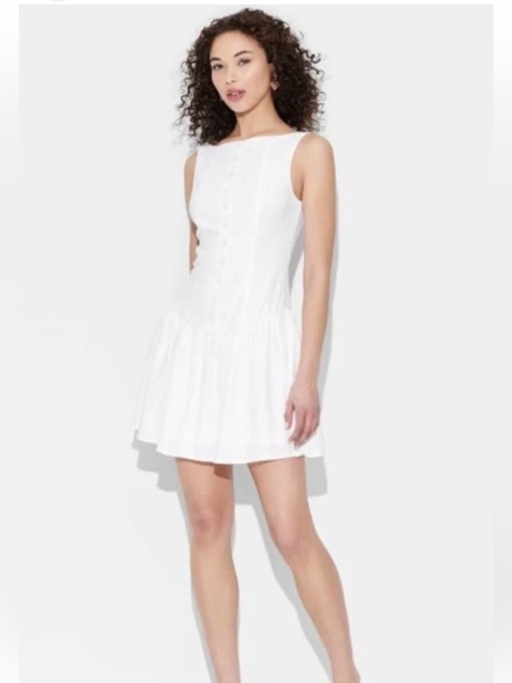 Wild Fable White Sleeveless Button-Front Mini Dress